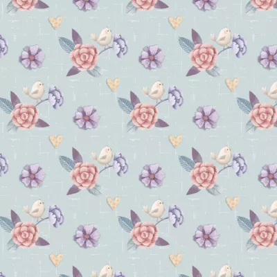 TECIDO FLORES PÁSSAROS