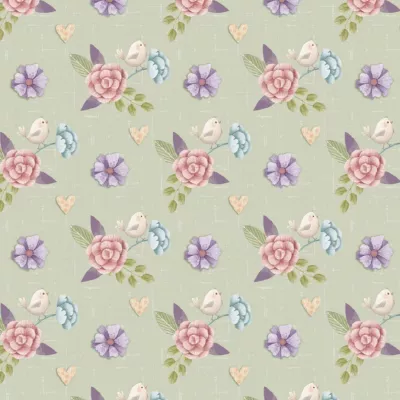 TECIDO FLORES PASSAROS